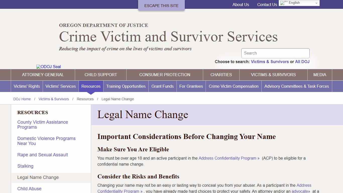 Legal Name Change - Oregon Department of Justice : Crime Victim and Survivor Services
