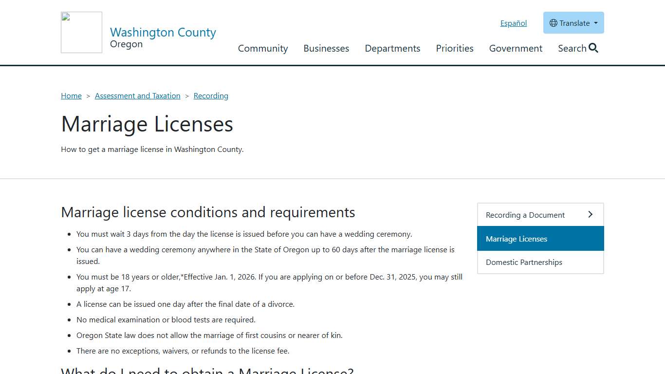 Marriage Licenses | Washington County, OR