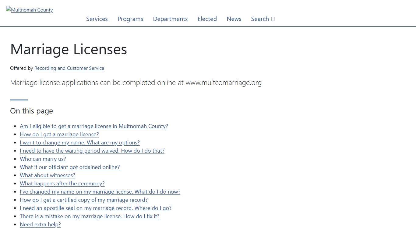 Marriage Licenses | Multnomah County